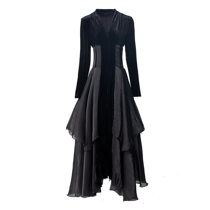 فستان شيفون مخملي متعدد الطبقات مع رقبة على شكل فيونكة –نوار إيكلات