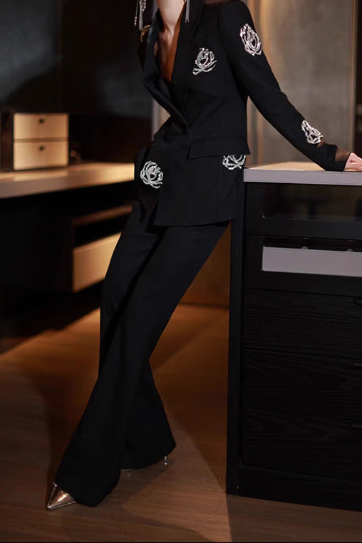 tailored blazer suit with floral crystal embroidery – ROUGE