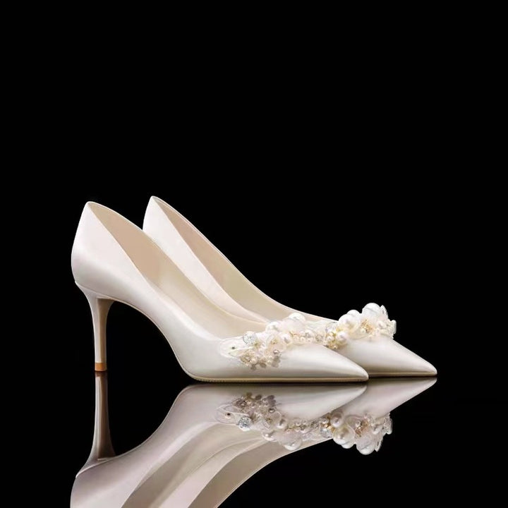 pearl-embellished satin pointed heels – CELINEZIK