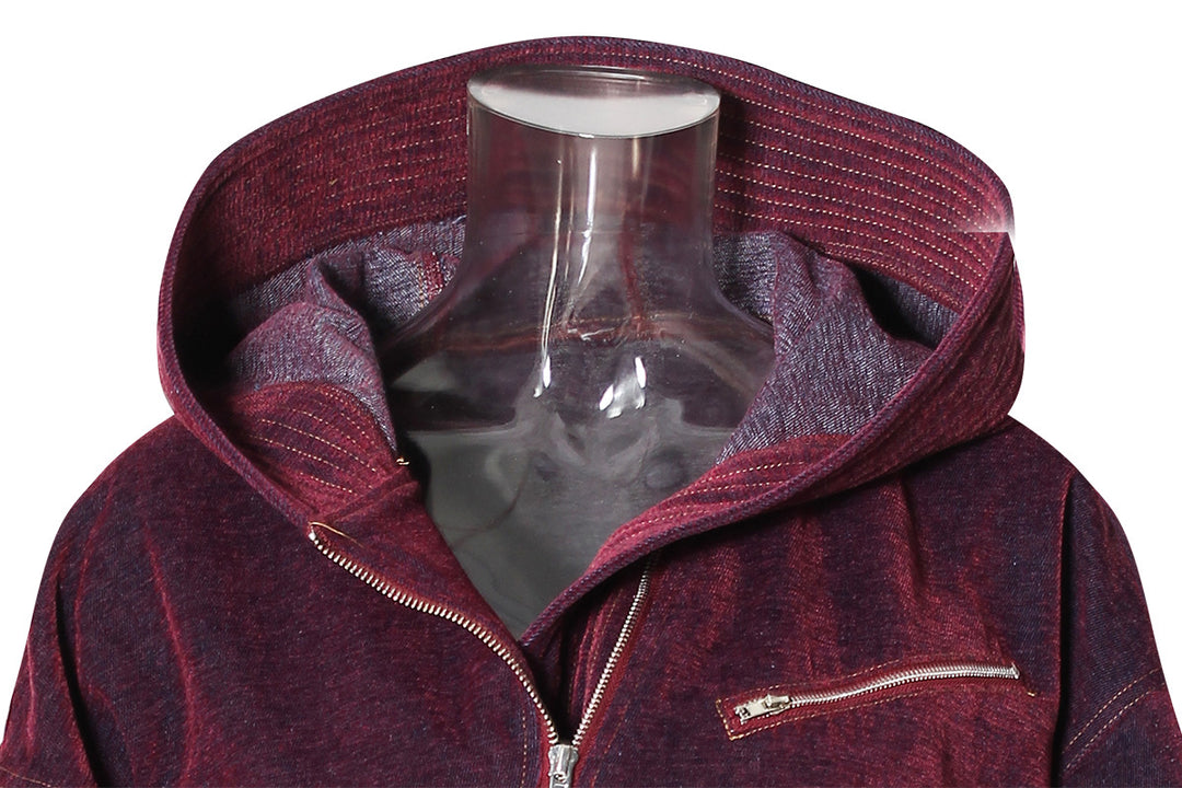 cropped hooded denim jacket with zipper details – NOVA