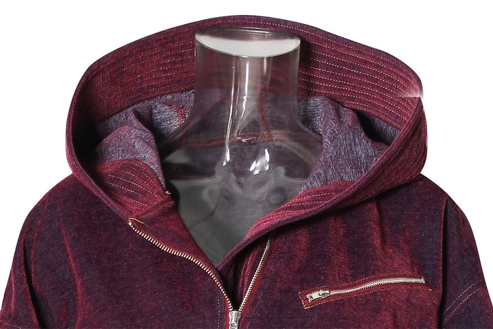 cropped hooded denim jacket with zipper details – NOVA