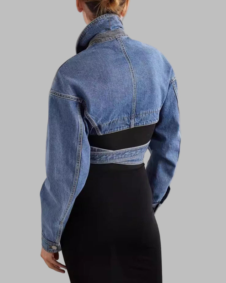 جاكيت جينز قصير غير متماثل مع حزام - راكسين