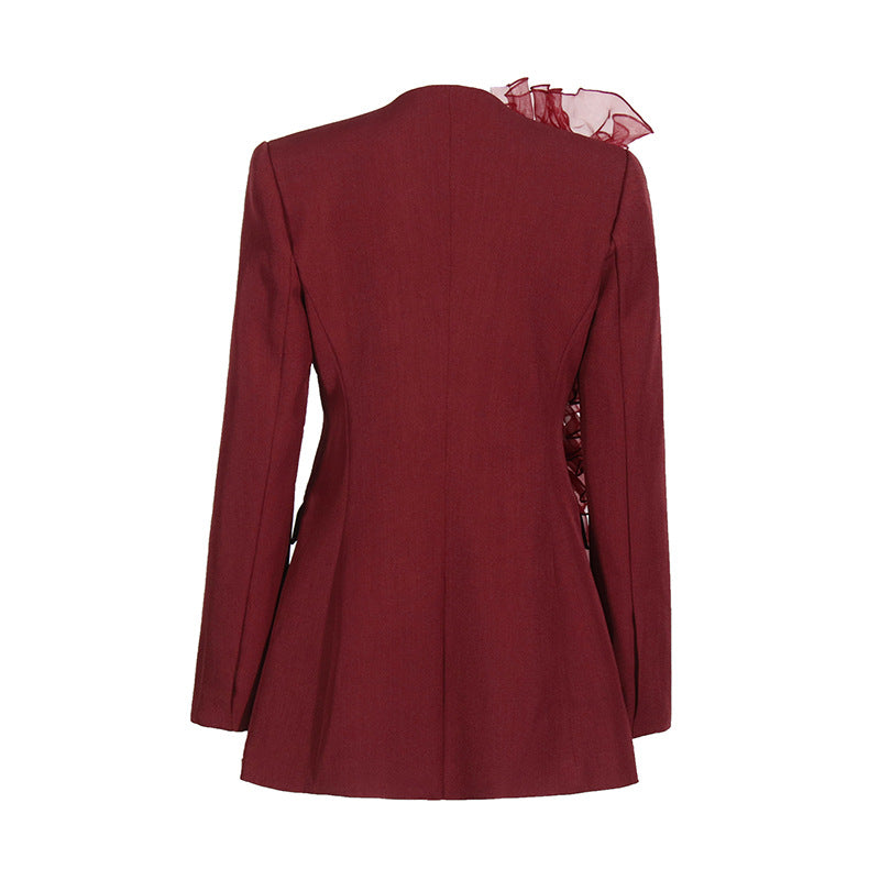 tailored blazer dress with dramatic organza ruffle detail – SCARLET