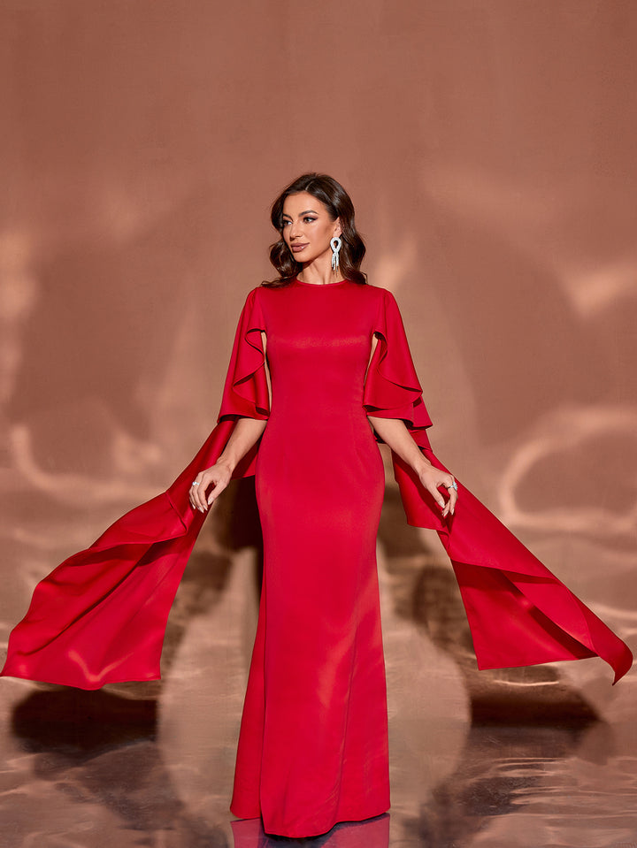 Geplooide top met uitlopende mouwen en maxi-rok set met tailleband – Rosiny 