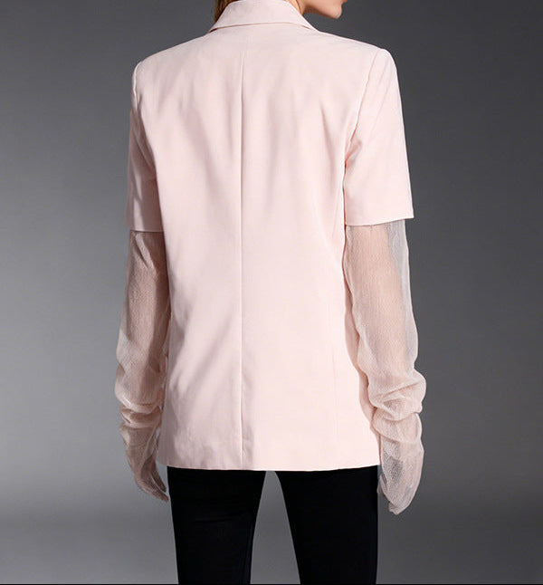 blazer with sheer pleated long sleeves – ELIORA