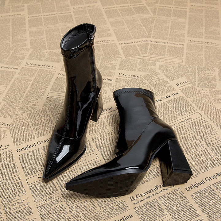 patent ankle boots with block heel - AURAZLI