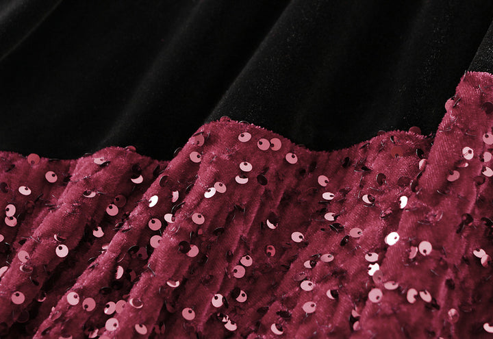 velvet midi skirt with asymmetric sequin ruffle – STELLAR