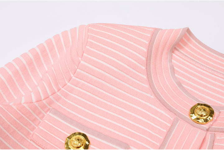 striped knit jacket with gold buttons – AURELIADI