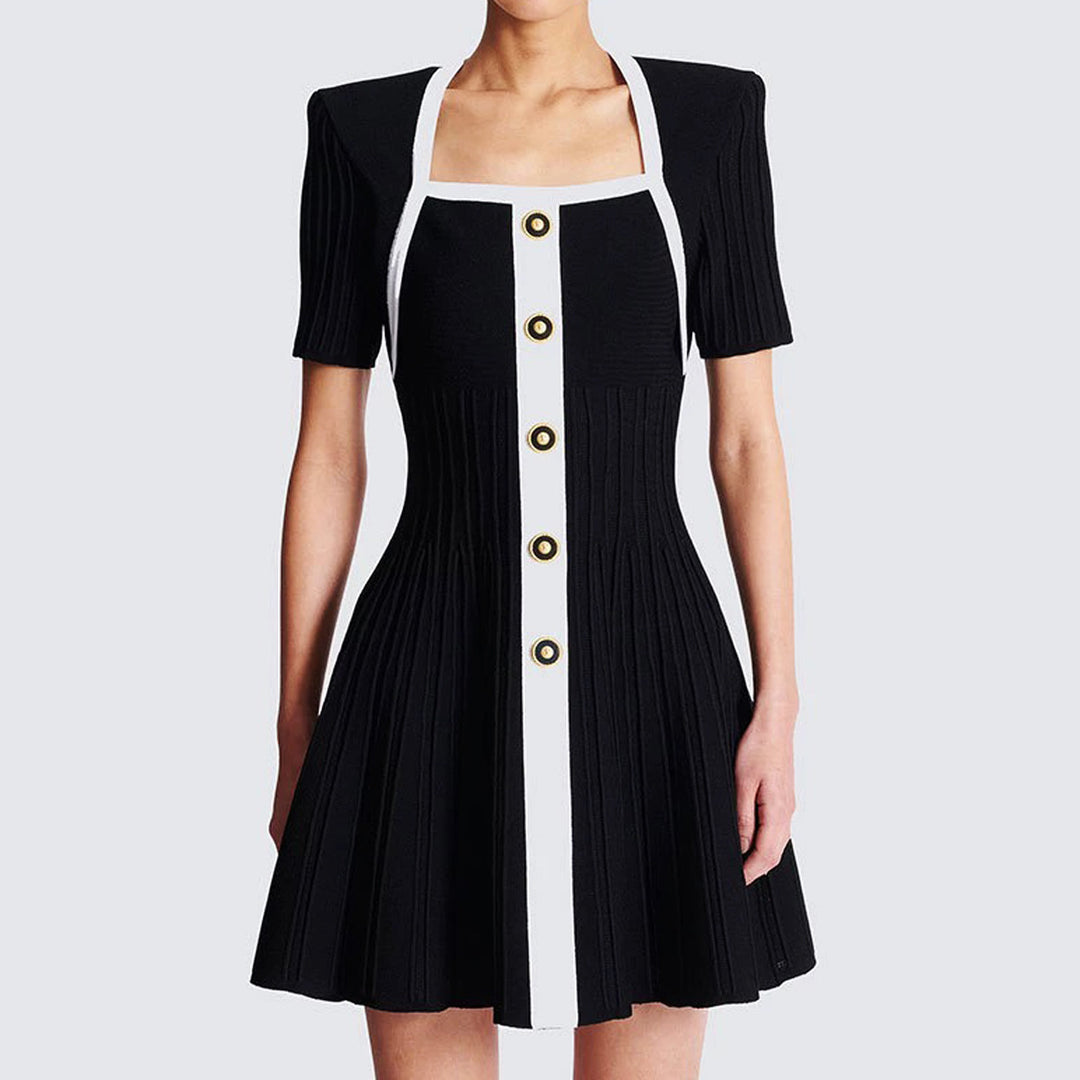 short-sleeve pleated dress with contrast panel – CELINARY