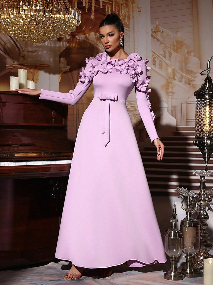 Geplooide top met uitlopende mouwen en maxi-rok set met tailleband – Rosiny 