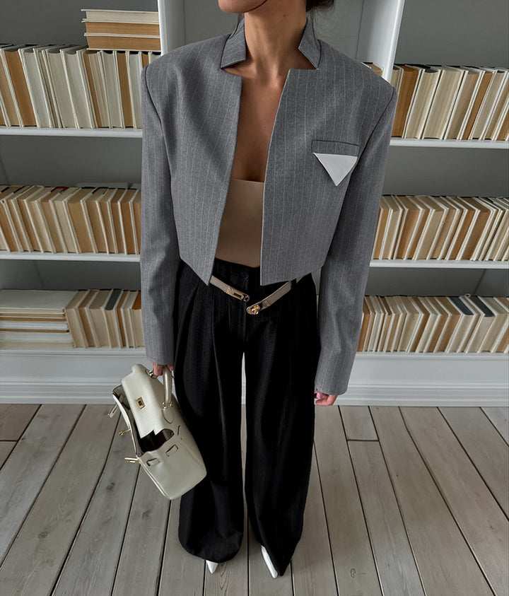 cropped structured blazer with geometric lapel detail – NORA