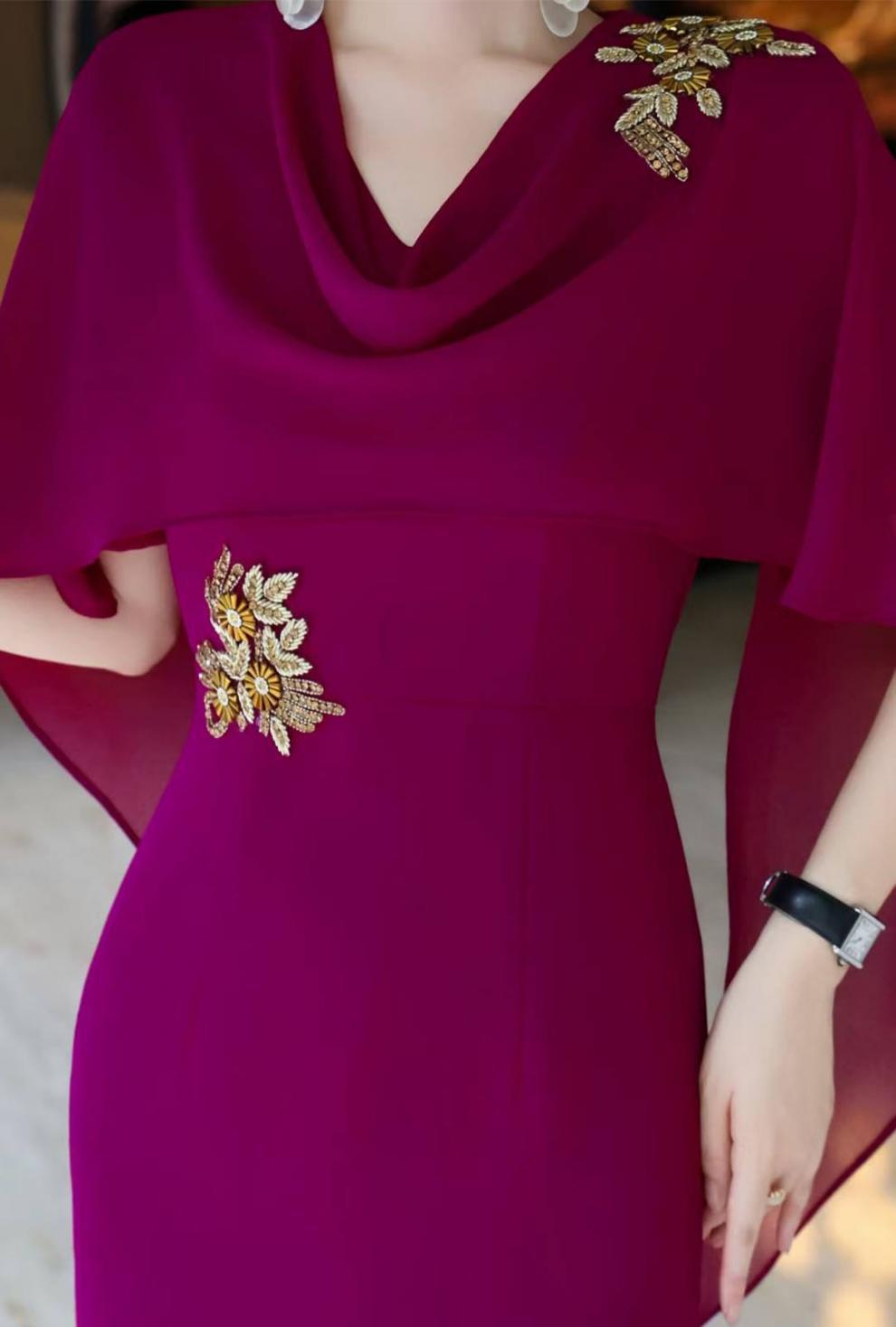 فستان حورية البحر مع عباءة وتطريز مرصع بالجواهر – فيولا