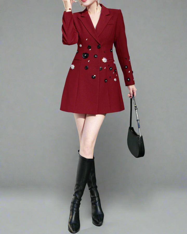 سترة بليزر مزخرفة مزدوجة الصدر - نويرفي