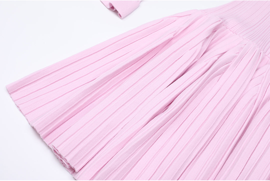 off-shoulder pleated mini dress with button detail – ELARANZI