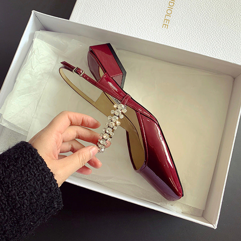 حذاء بكعب مربع مفتوح من الخلف مع حزام كريستالي - ألثياكسي