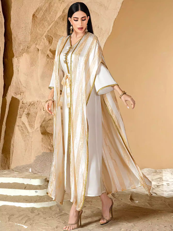 فستان مخملي طويل مكشوف الكتفين بفتحة جانبية - منتصف الليل