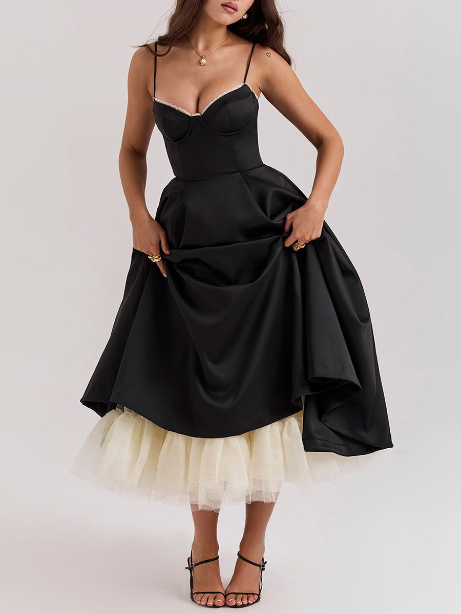 corset midi dress with flared satin skirt – MONZA