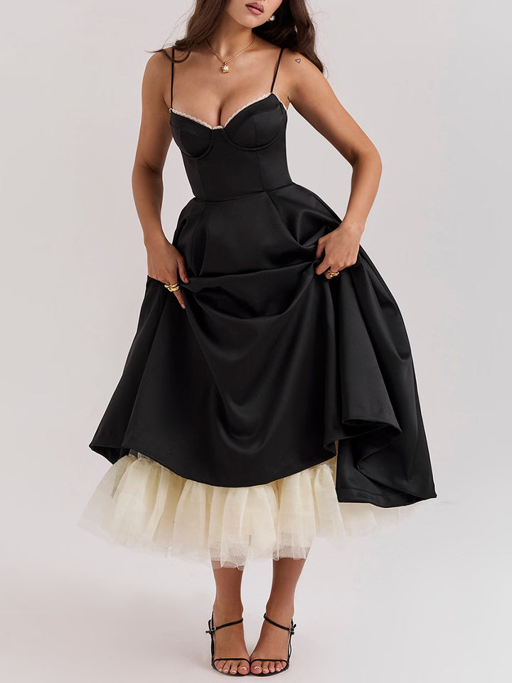 corset midi dress with flared satin skirt – MONZA