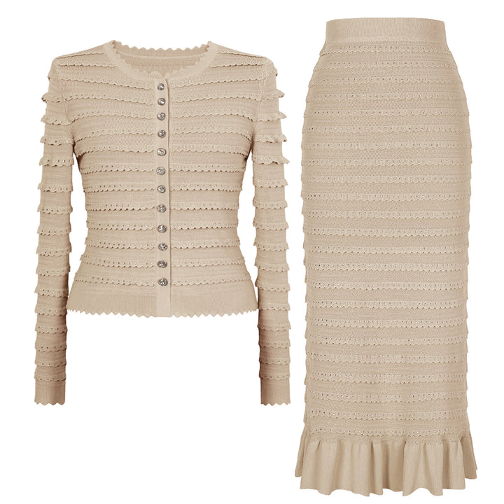 Geplooide top met uitlopende mouwen en maxi-rok set met tailleband – Rosiny 