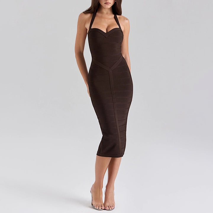 halter bandage midi dress with sweetheart neckline – COCOIRA