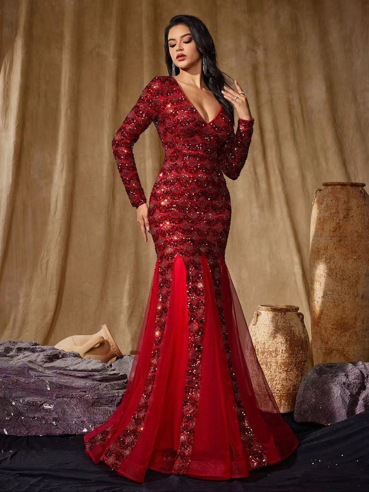 Geplooide top met uitlopende mouwen en maxi-rok set met tailleband – Rosiny 