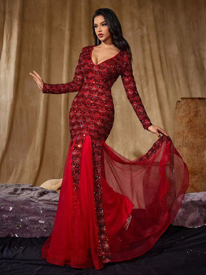 Geplooide top met uitlopende mouwen en maxi-rok set met tailleband – Rosiny 