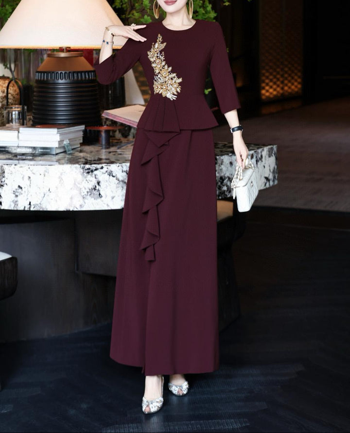 فستان ببلوم مزخرف مع تنورة بكشكشة متتالية – نوير