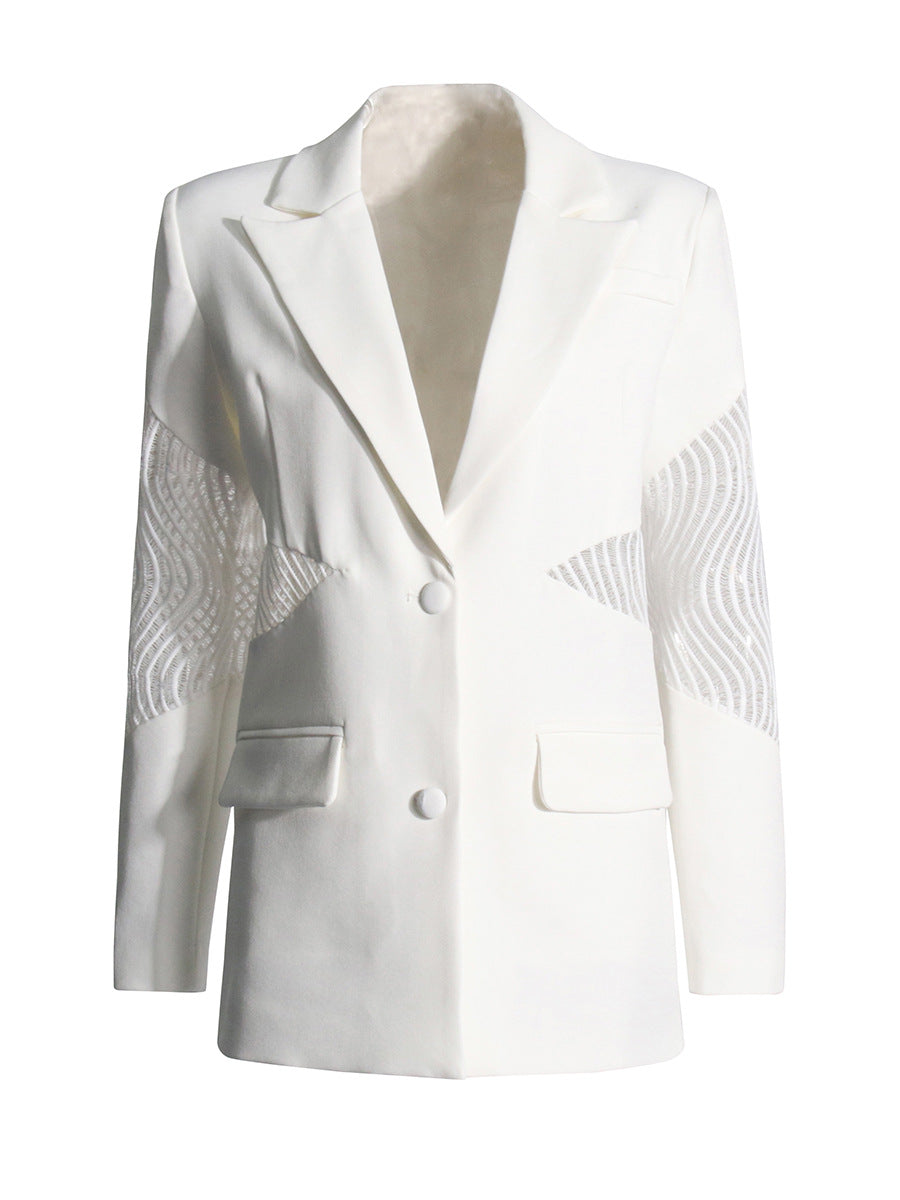 tailored blazer dress with sheer mesh sleeves – AURÉLIA