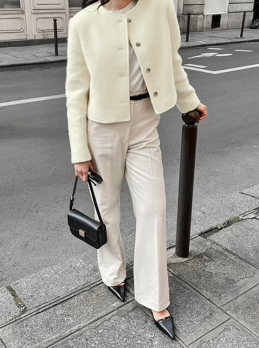 cropped wool jacket with round neckline – CELINE