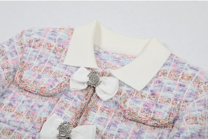 long-sleeve tweed mini dress with bow detailing – COLETTEXU