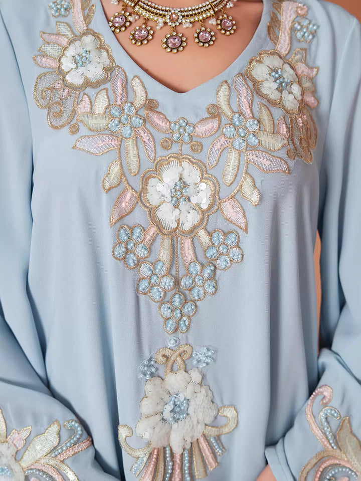 op maat gemaakte flare-pak met satijnen pofmouwen – VALENCIA 