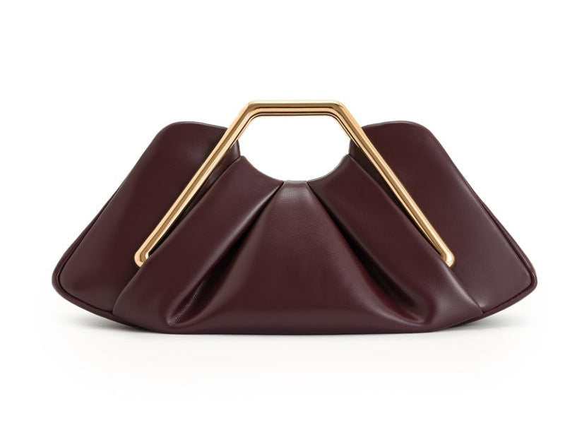 geometric handle pleated leather clutch – VERGAT