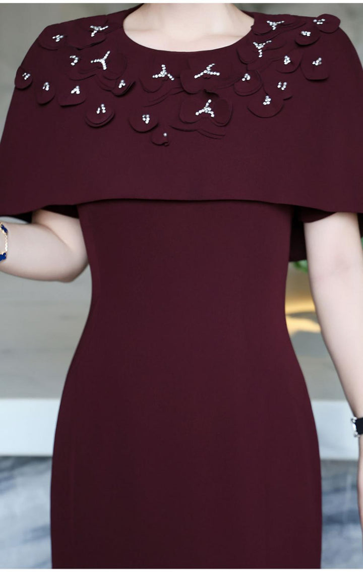 فستان حورية البحر بكتف مكشوف مع رقبة مزينة – فوشيا