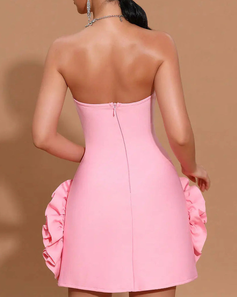 strapless mini dress with oversized floral appliqués – ROSALIA