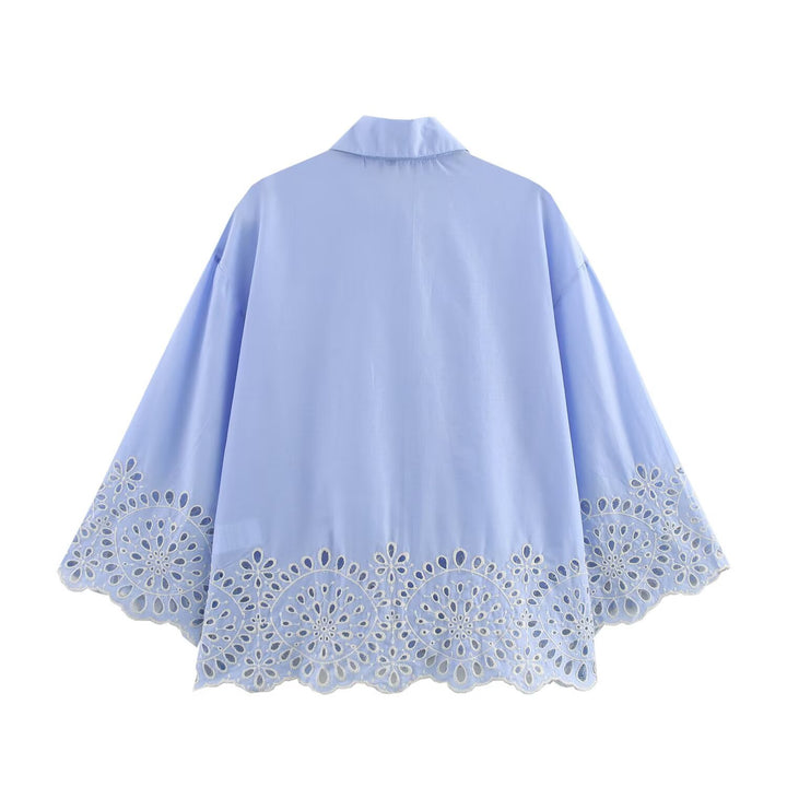 button-down blouse with embroidered hem – AZURA