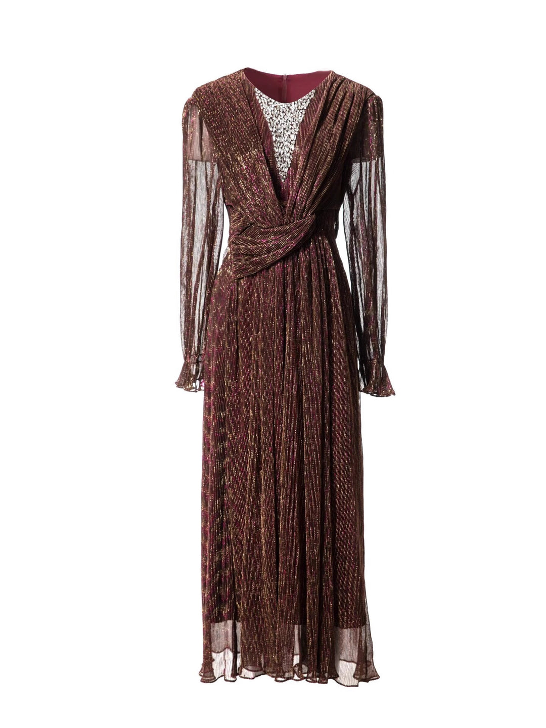 فستان شيفون معدني مطوي مع خصر ملفوف – أديليا