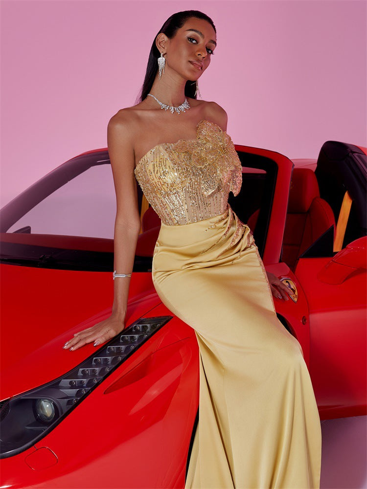 Geplooide top met uitlopende mouwen en maxi-rok set met tailleband – Rosiny 