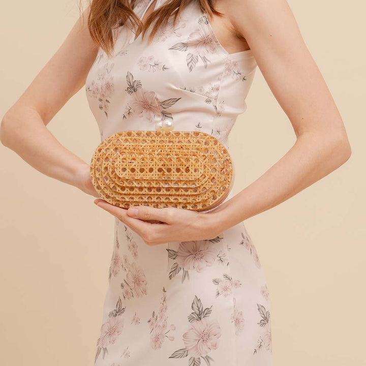 gewebte Rattan-Tragetasche mit doppelten Ledergriffen – LÉONIE 