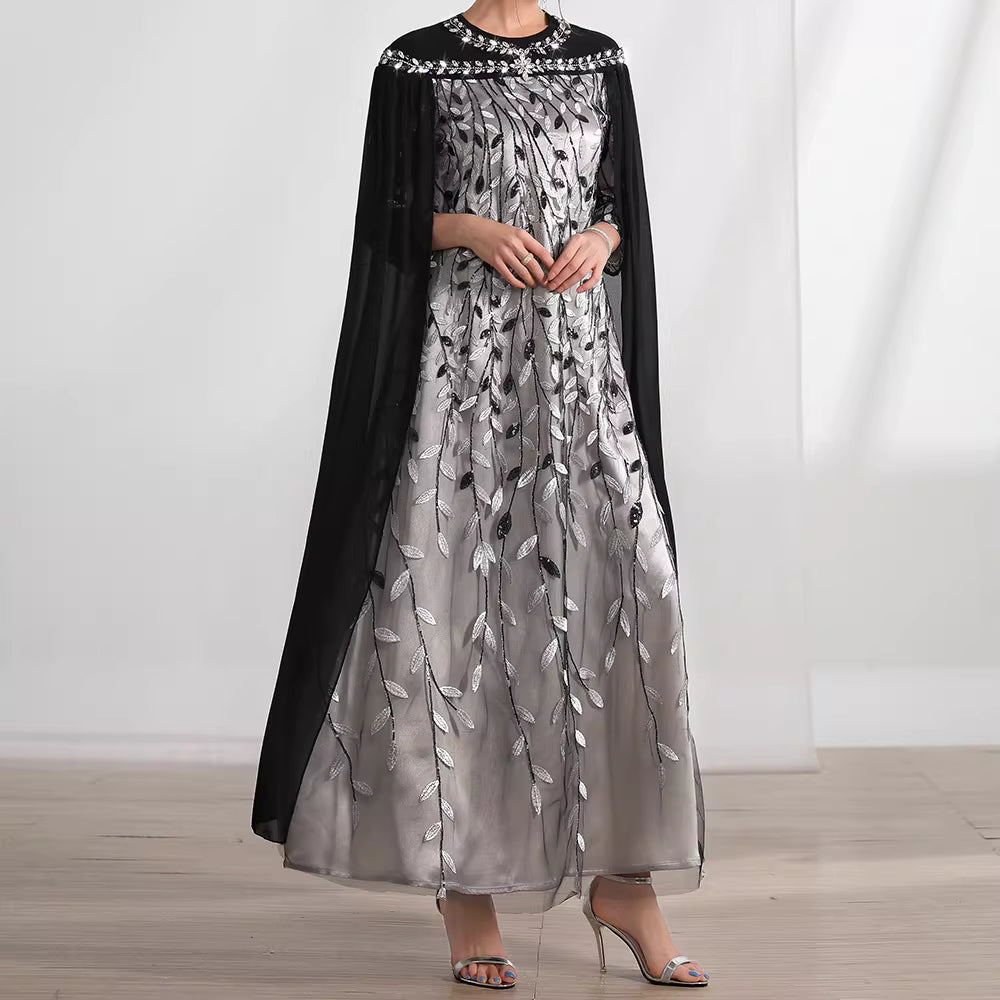 Elegant Long Sleeve Maxi Dress with Flared Skirt – ADELIA