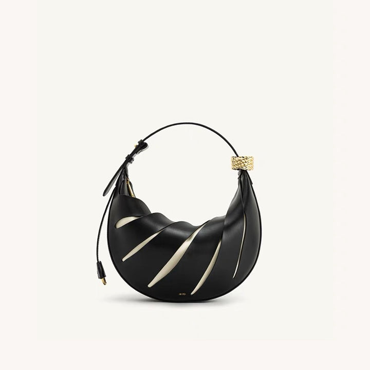 sculptural metallic crescent bag with wrapped handle – SELENE