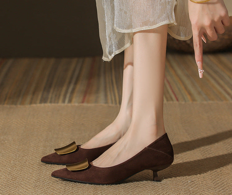 pointed toe pumps with metallic square buckle - AURELIANRI