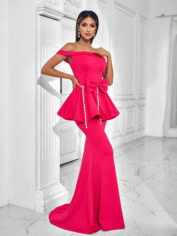 Geplooide top met uitlopende mouwen en maxi-rok set met tailleband – Rosiny 