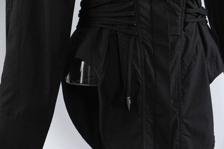 Corset-waist shirt dress with curved hem – BLANC