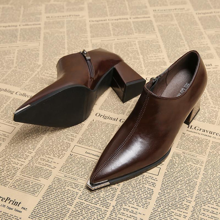 pointed block heel shoes with metal toe detail – NORARMA