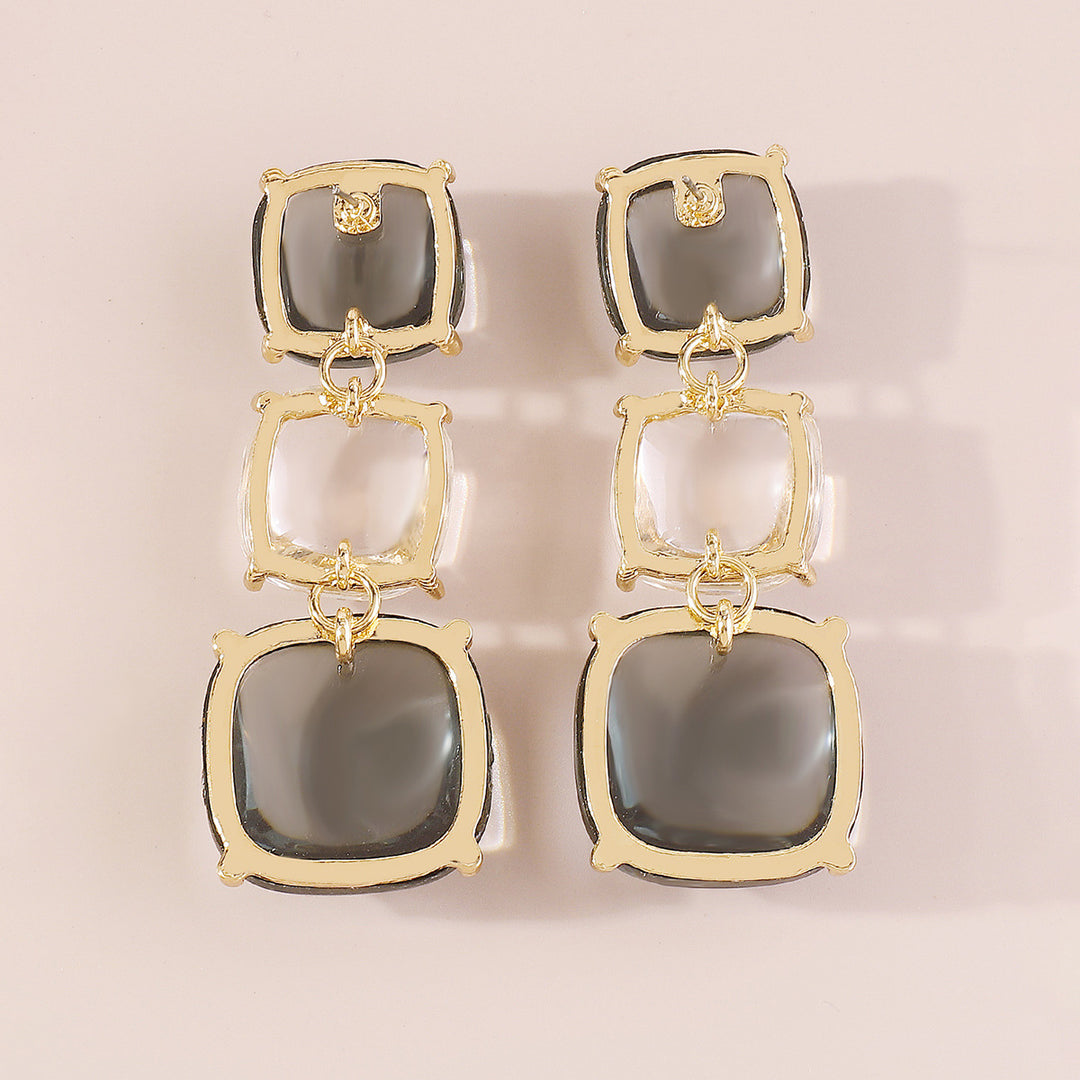 triple square drop earrings with glossy finish - LUNAXWI