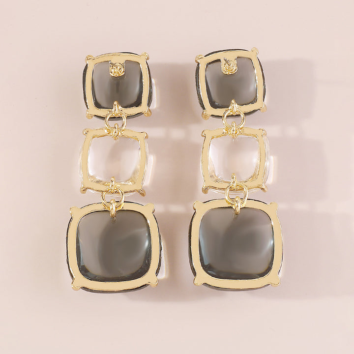 triple square drop earrings with glossy finish - LUNAXWI