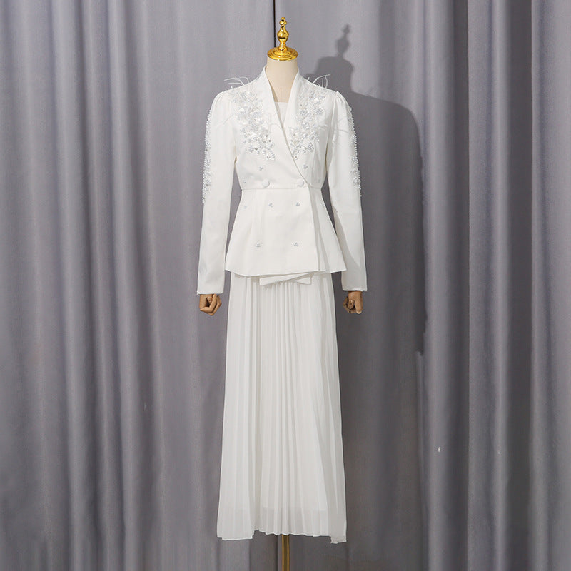 Embellished blazer with pleated midi skirt – SERENE