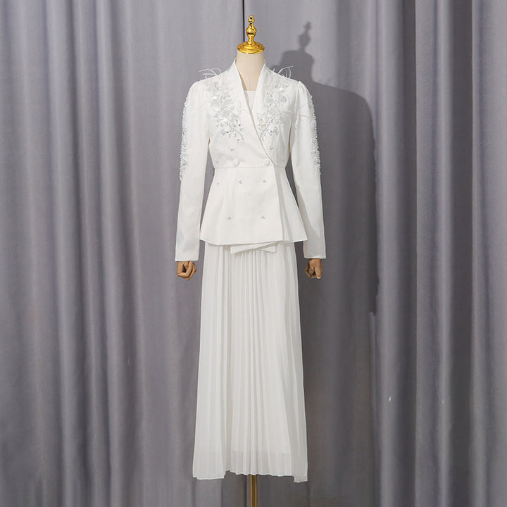 Embellished blazer with pleated midi skirt – SERENE