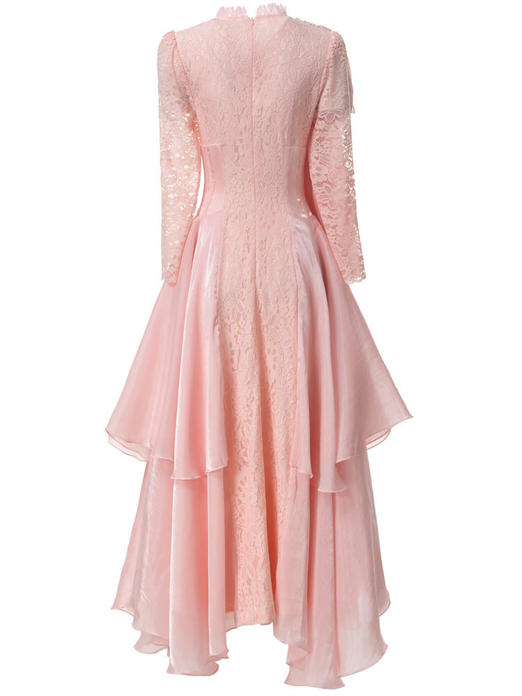 long lace dress with layered asymmetric skirt - AURELIFA