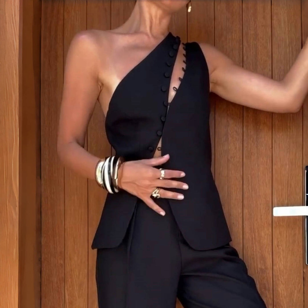 asymmetric one-shoulder corset top with hook detail – VANTIS